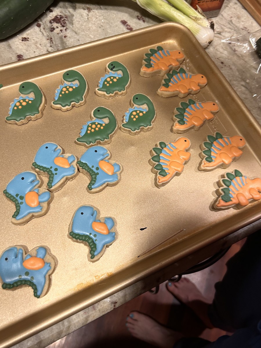 Colorful dinosaur cookies